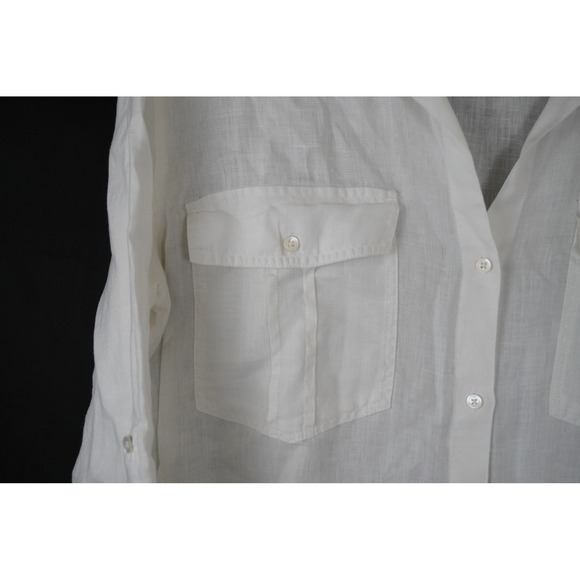 James Perse Standard White 100% Linen Roll Tab Sleeve Button Up  Shirt XL - Picture 2 of 11
